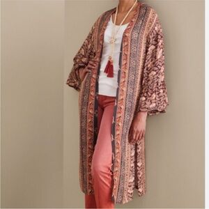 Soft Surroundings Veneto Kimono Size M Long Floral Paisley Boho Brown